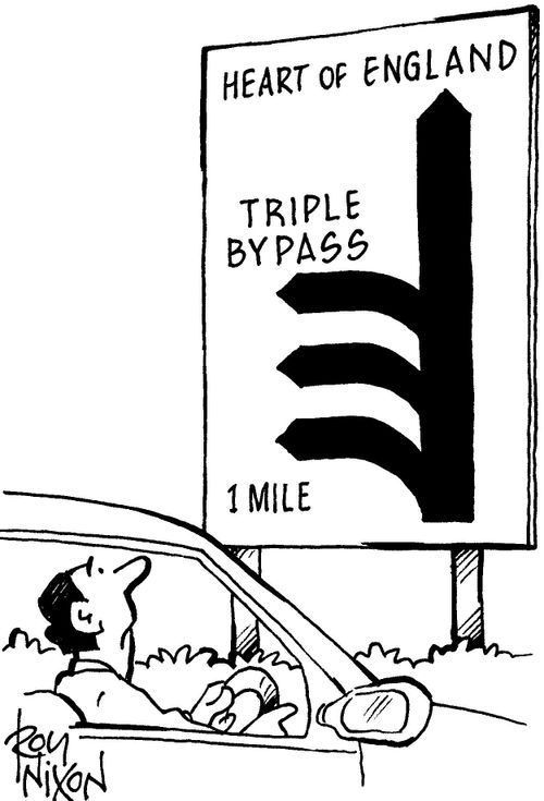 Road sign indicating Heart of England and Triple Bypass.