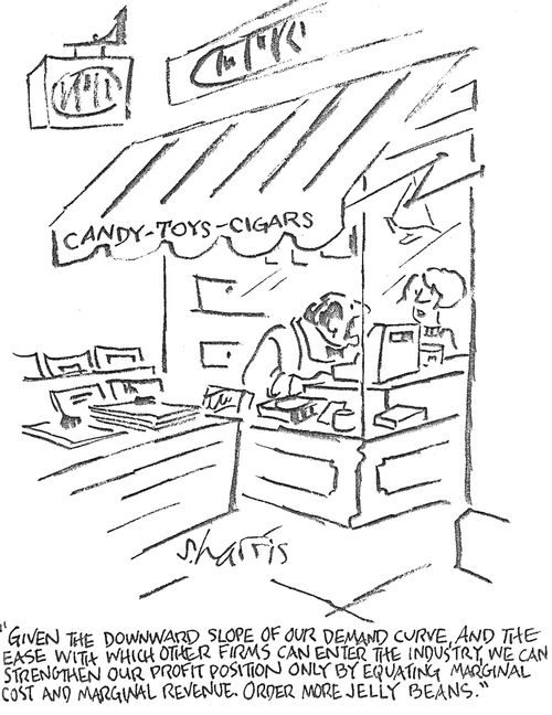 'Given the downward slope of our demand curve...order more jelly beans.'