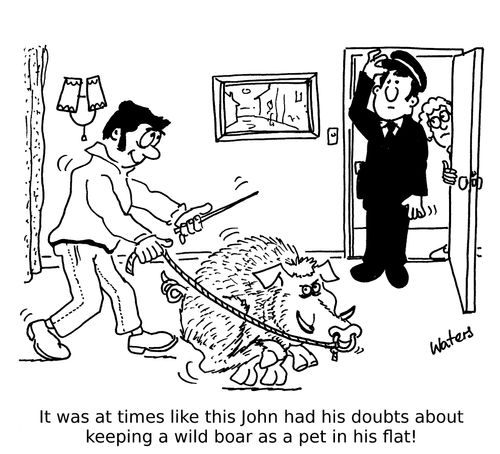 It was at times like this John had his doubts about keeping a wild boar as a pet in his flat!