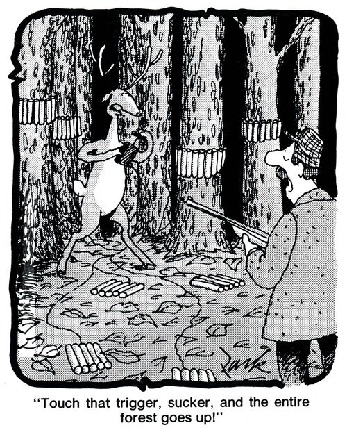 'Touch that trigger, sucker, and the entire forest goes up.'