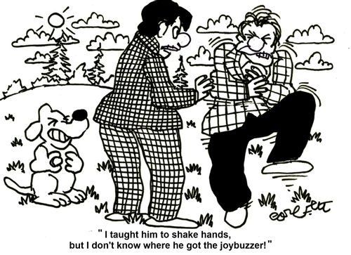 'I taught him to shake hands, but I don't know where he got the joybuzzer!'