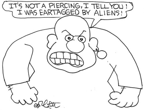no piercing...eartagged by aliens