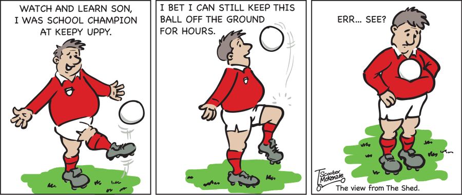 'I was school champion at keepy uppy. I bet I can still keep this ball off the ground for hours.'