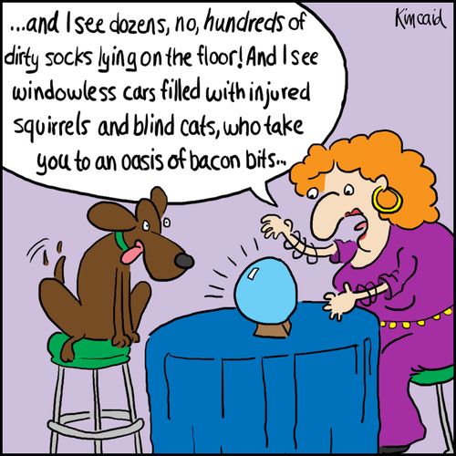 '...and I see dozens, no, hundreds of dirty socks lying on the floor! And I see windowless cars filled with injured squirrels and blind cats, who take you to an oasis of bacon bits...'