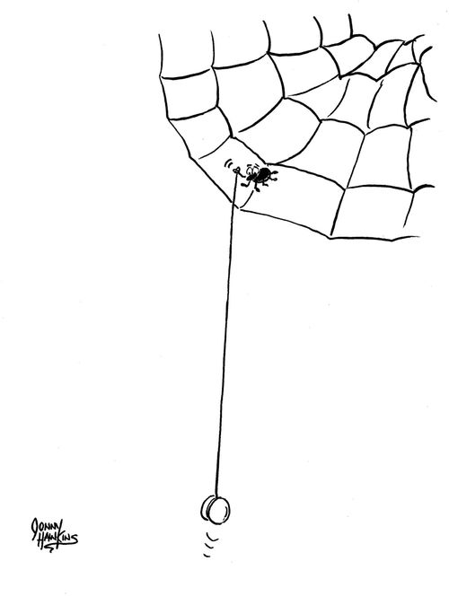 Spider has thread with yo-yo at end