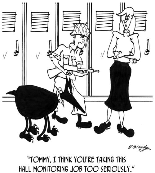'Tommy, I think you're taking this hall monitoring job too seriously.'