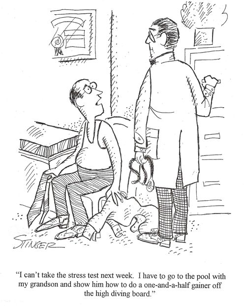 'I can't take the stress test next week. I have to go to the pool with my grandson and show him how to do a one-and-a-half gainer of the high diving board.'