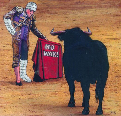Bull fighter supporting 'No War!'