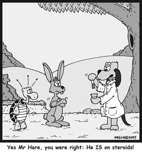 'Yes Mr Hare, you were right: He IS on steroids!'