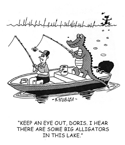 'Keep an eye out, Doris. I hear there are some mighty big alligators in this lake.'