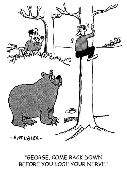 'George, come back down before you lose your nerve.'