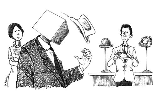 Mr. Blok encounters difficulty when shopping for a hat with his wife.