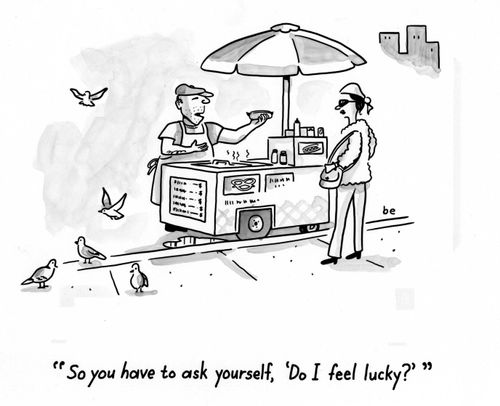 Hot dog vendor asks woman 'So you have to ask yourself, Do I feel lucky?'