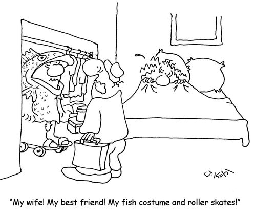Fish Costume and Roller Skates.