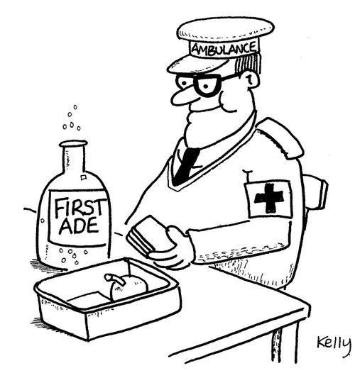 Ambulance man drinking firstade with his lunch.