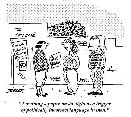 "I'm doing a paper on daylight as a trigger of politically incorrect language in men."