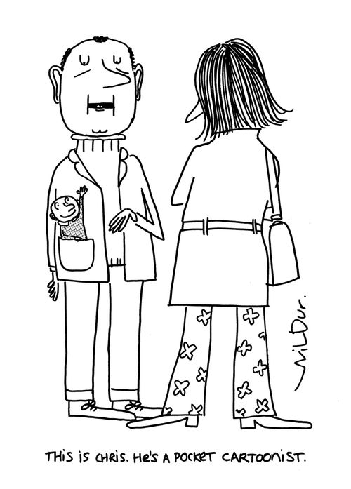 'This is Chris. He's a pocket cartoonist.'