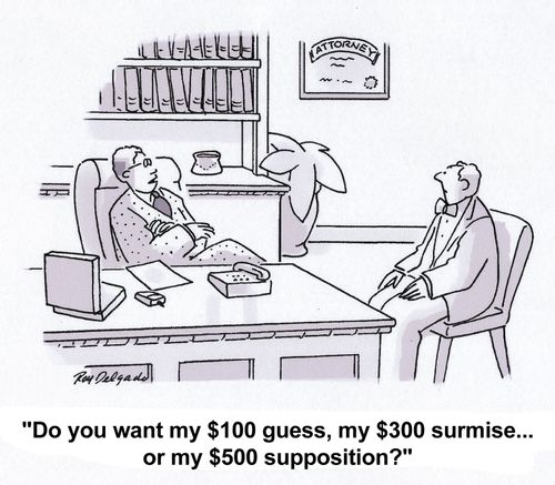 'Do you want my $100 guess, my $300 surmise... or my $500 supposition?'
