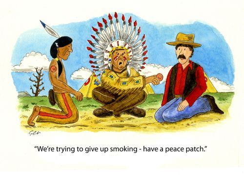'Trying to give up smoking - here's a peace patch.'