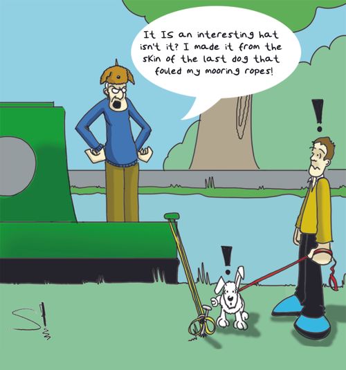 'It IS an interesting hat isn't it? I made it from the skin of the last dog that fouled my mooring ropes!'