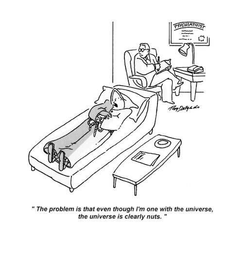 'The problem is that even though I'm one with the universe, the universe is clearly nuts,'