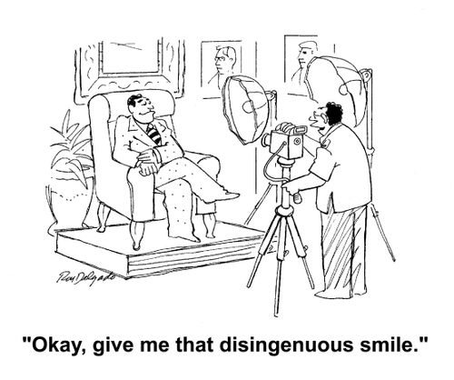 'Okay, give me that disingenuous smile.'
