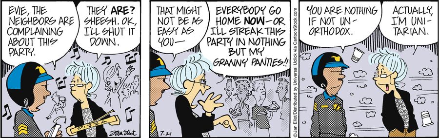 'Everybody go home now - or I'll speak this party in nothing but my granny panties.'