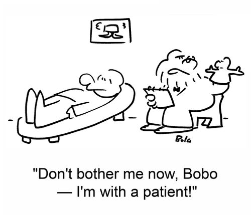 'Don't bother me now, Bobo -- I'm with a patient!'