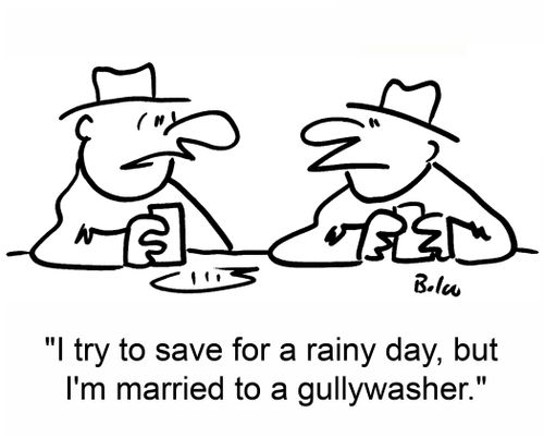 'I try to save for a rainy day, but I'm married to a gullywasher.'