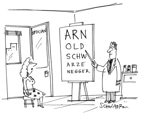 Opticians eye test with Arnold Schwarzennegers name on it.