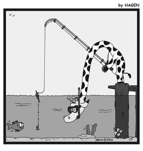 Giraffe using a snorkel while fishing.