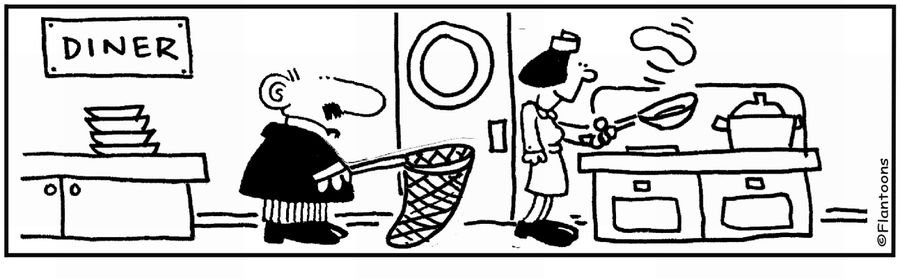 'Flipping pancakes.' 'Waiting with a net.'