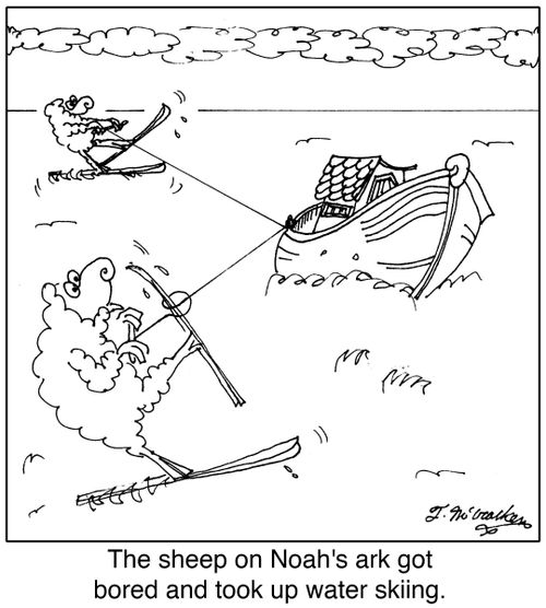 The sheep on Noah's ark got bored and took up water skiing.