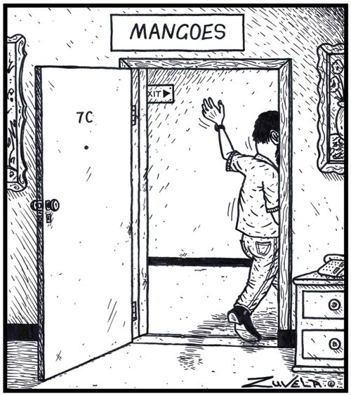 Mangoes A man leaving an apartment.