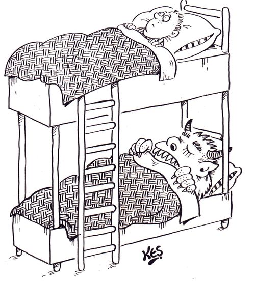 Monster under the bed (in lower bunk).