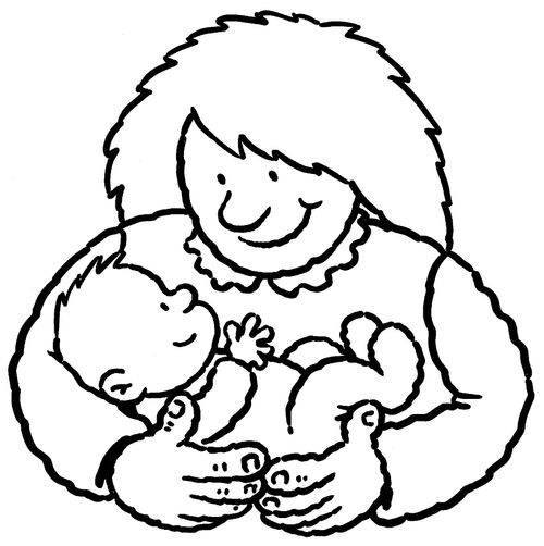 Mother cradling baby.