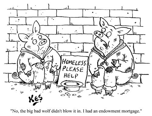 "No, the big bad wolf didn't blow it in. I had an endowment mortgage."