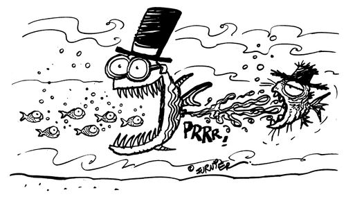 Fish eaten by big fish who is followed by another  fish who gets the wastage