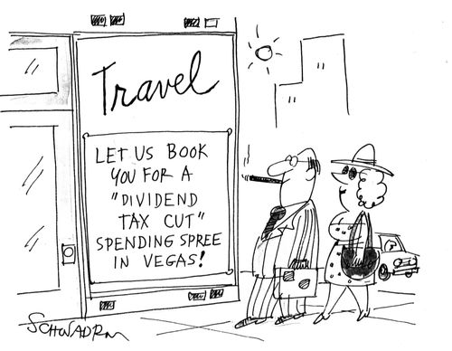 Advert for 'dividend tax cut' spending spree in Las Vegas.