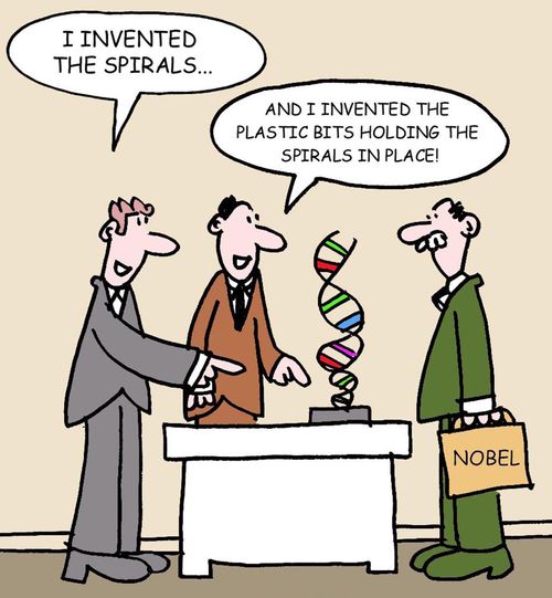 "I invented the spirals..."  "And I invented the plastic bits holding the spirals in place!"