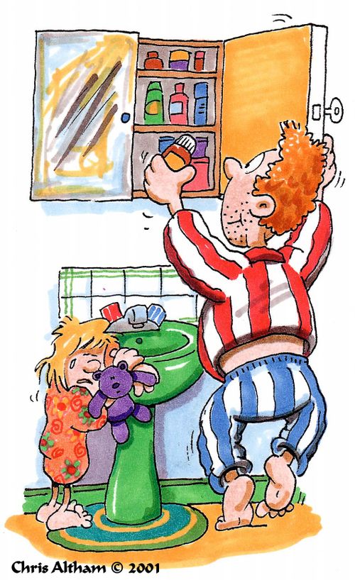 Dad reaching into medicine cupboard