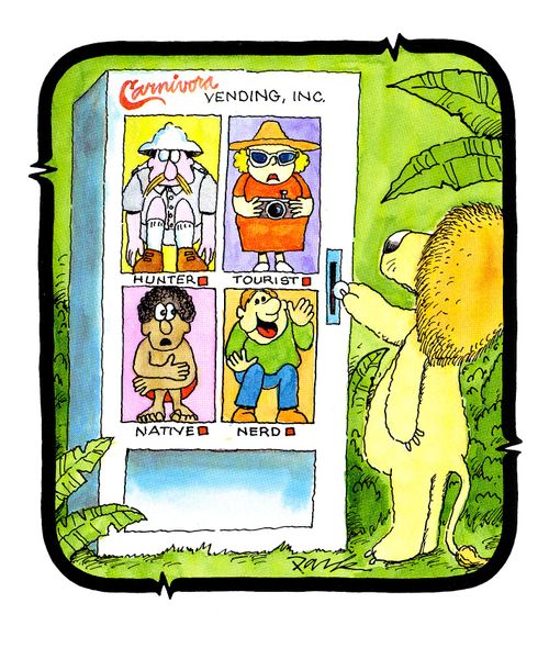 Hunter/Tourist/Native/Nerd. Lion Vending Machines.