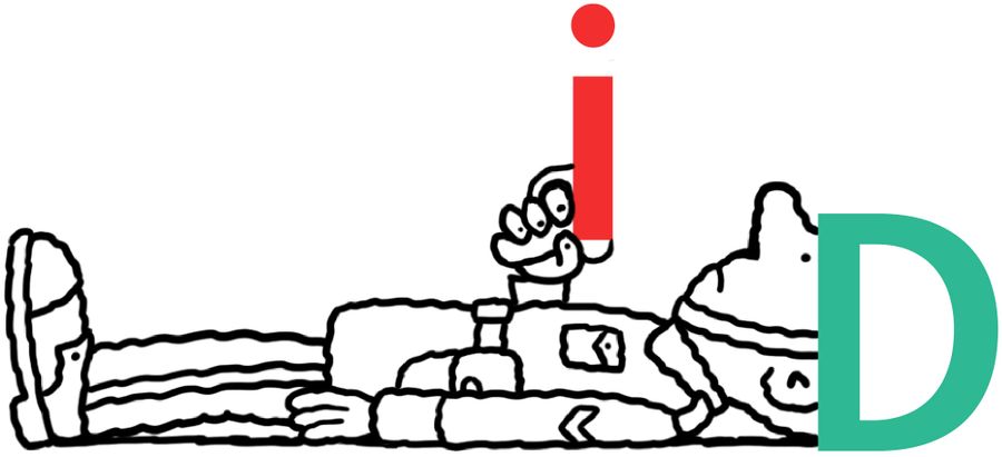 a soldier lying down. his gun is letter i, his helmet is letter D.