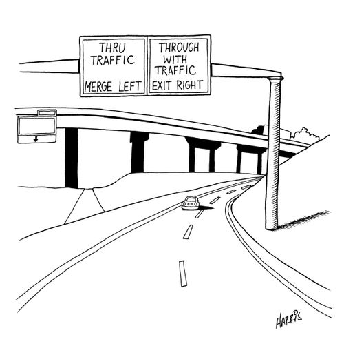 Thru Traffic Merge Left, Through With Traffic Exit Right