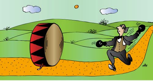 Musician Chasing his Fleeing Drum