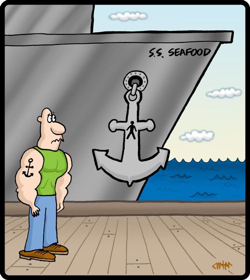 Sailor with anchor tattoo notices an anchor has with a man tattoo.