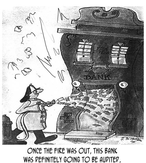 Once the fire was out, this bank was definitely going to be audited.