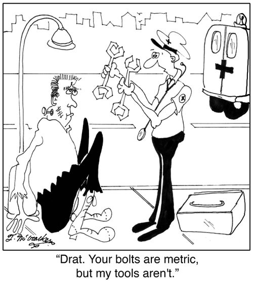 Drat. Your bolts are metric,but my tools aren't.