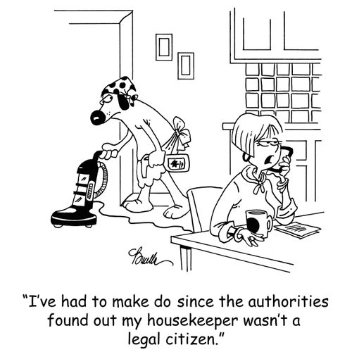 'I've had to make do since the authorities found out my housekeeper wasn't a legal citizen.'