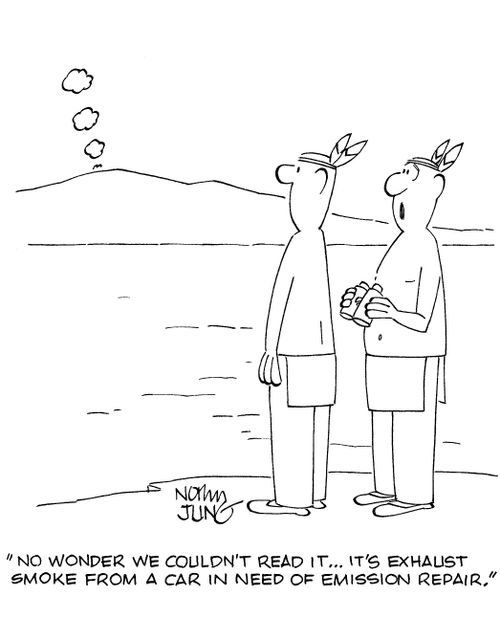 'No wonder we couldn't read it...it's exhaust smoke from a car in need of emission repair.'